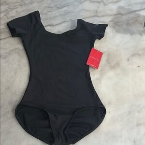 Capezio Black Bodysuit with Scoop Neck and Cap Sleeves